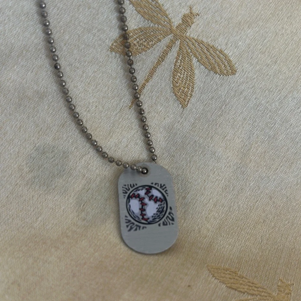 Boys Baseball Dog Tag Style Philippians 4:13 Chain Necklace.